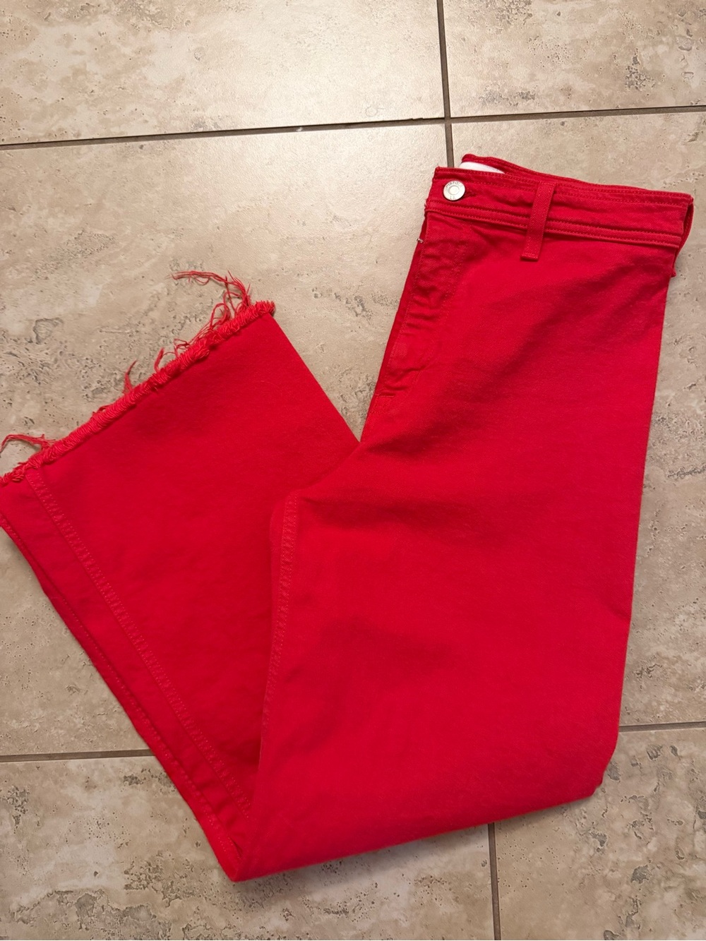 pistola Red Frayed Hem Cropped Jeans